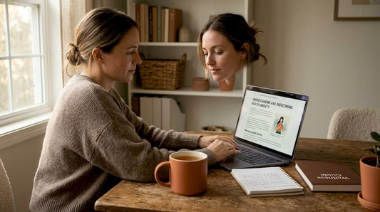 Woman reading at home desk in morning