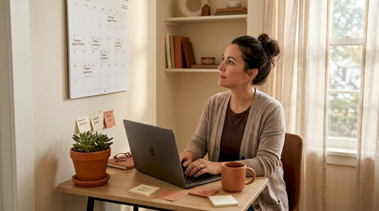 Woman reviewing mental health notes in office