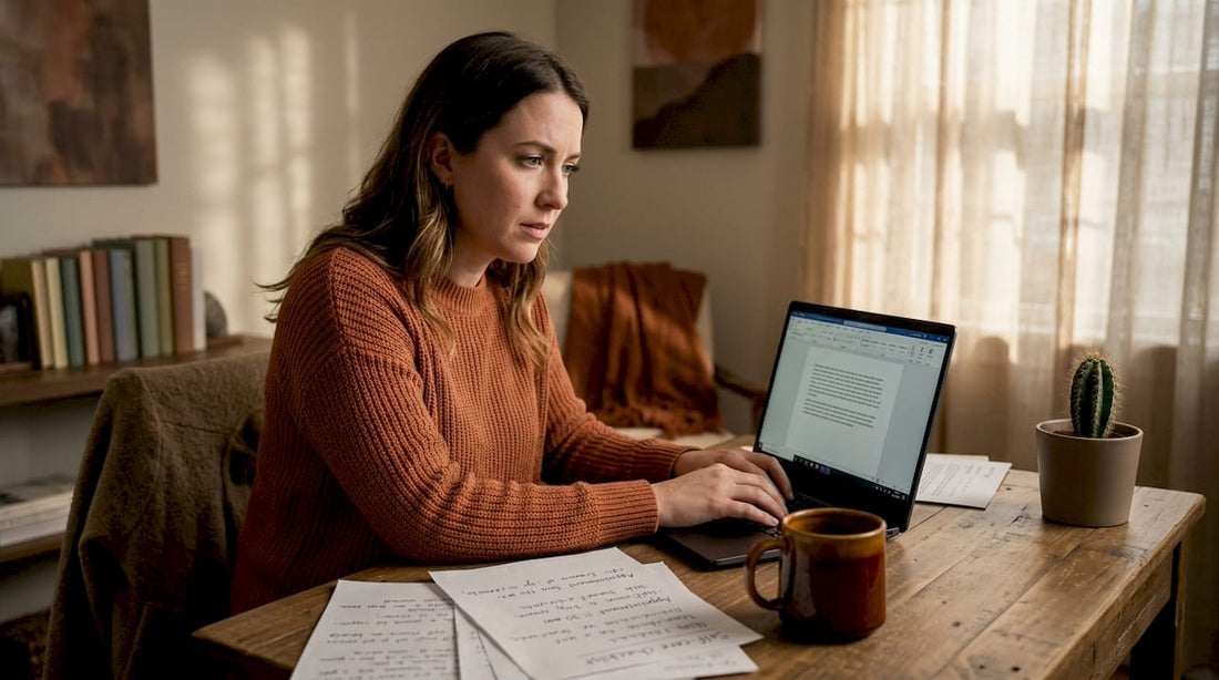 Adult woman working in home office