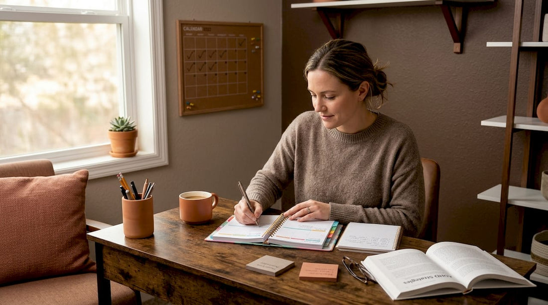 Adult woman organizing ADHD lifestyle planner