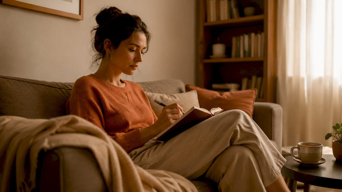 Woman journaling about emotions at home