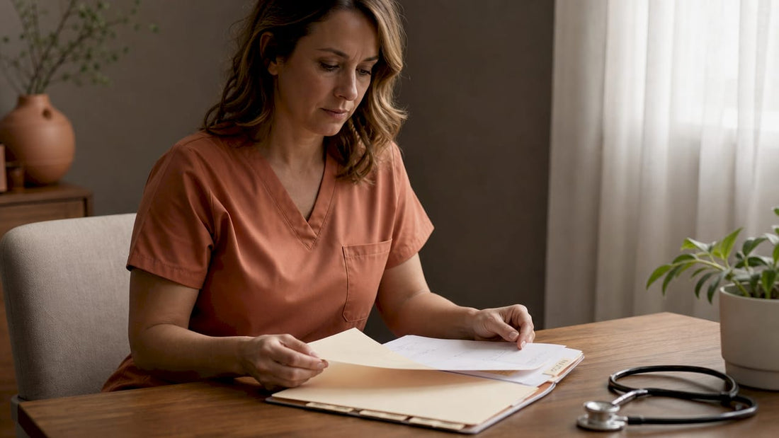 Psychiatric nurse practitioner reviewing patient chart