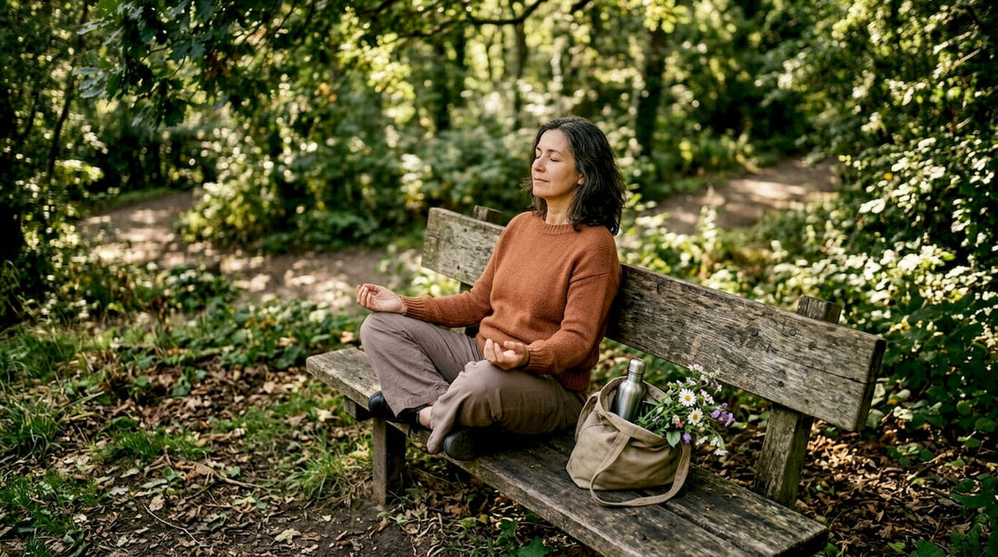 Woman practicing calming breathing exercises indoors