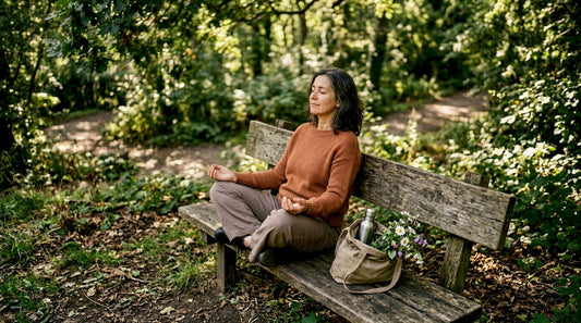 Woman practicing calming breathing exercises indoors