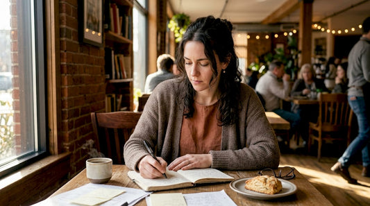 Woman struggling with daily ADHD challenges at home workstation