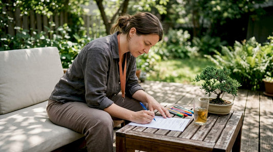 Woman completing ADHD symptom questionnaire at home