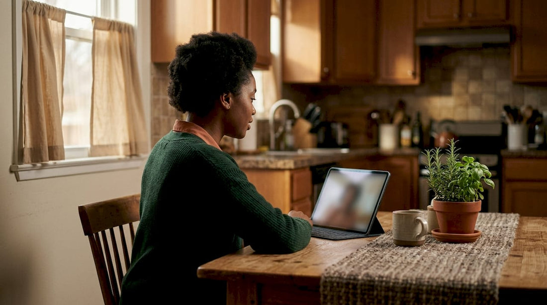 Woman having telehealth mental health session at home