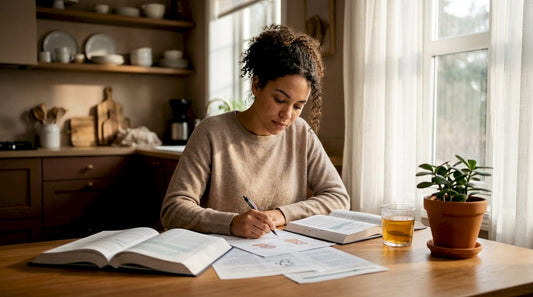 Young woman studying adult ADHD causes at home