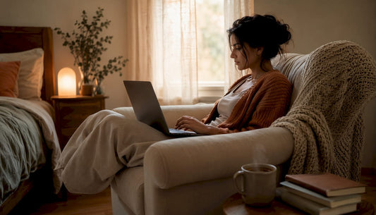 Person researching online therapy alternatives at home