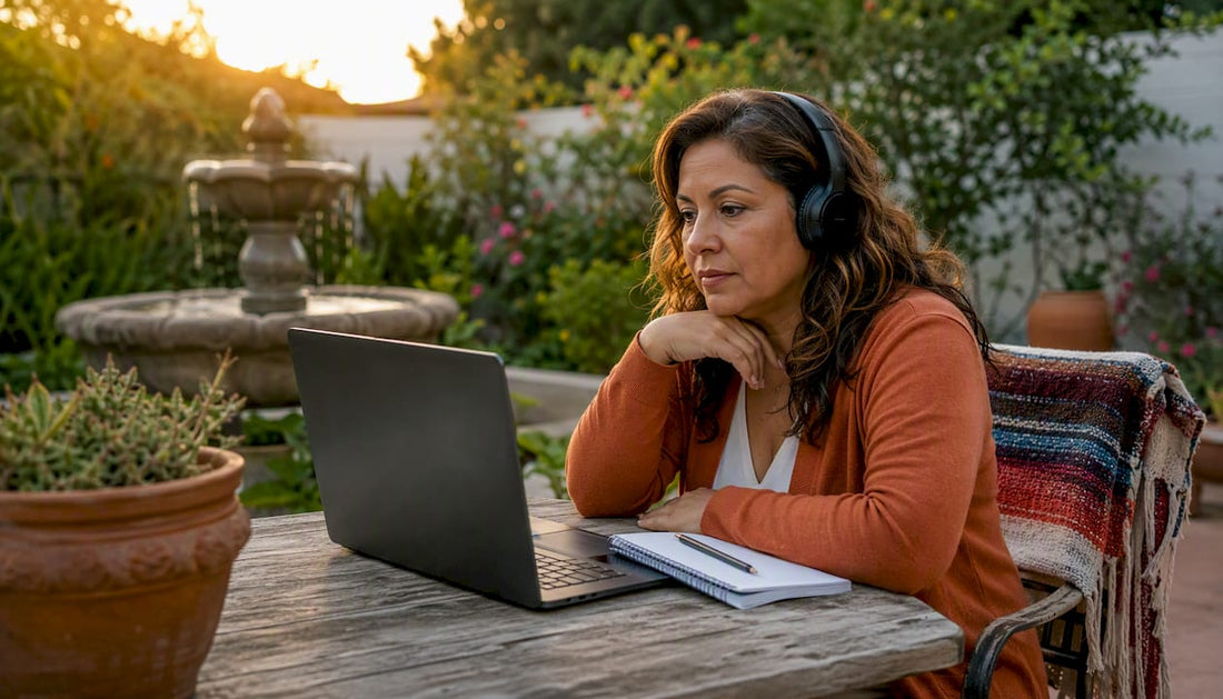 Woman participating in virtual therapy session at home