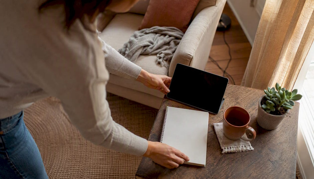 Person arranging telehealth setup at home