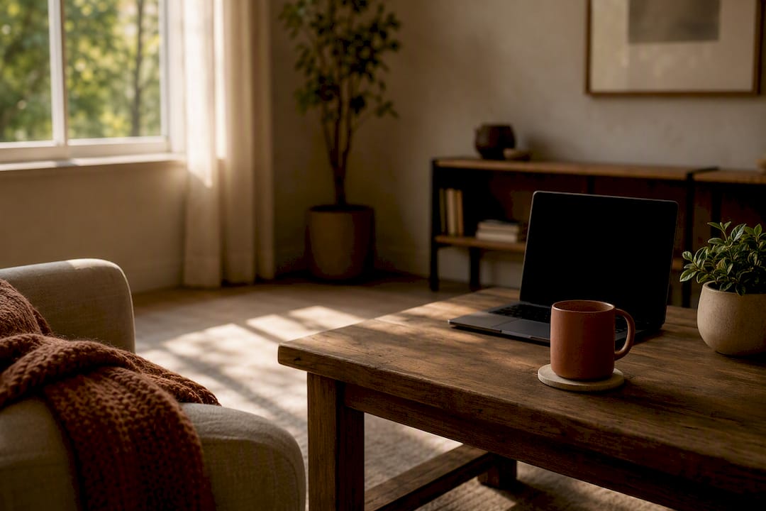 Calm home desk set for anxiety self-assessment