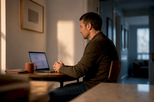 Adult attending virtual psychiatric evaluation at home
