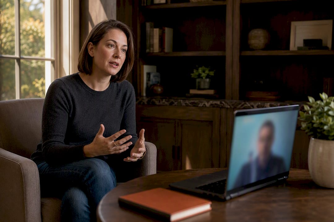Adult patient attending virtual psychiatric appointment