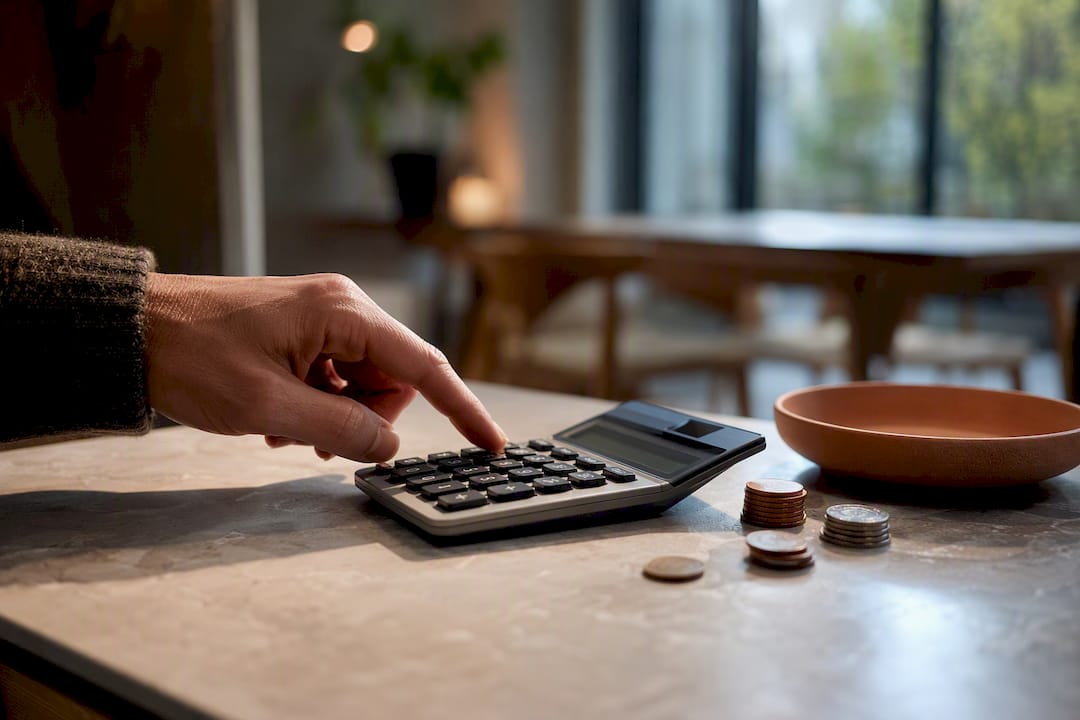 Calculator and coins representing evaluation costs